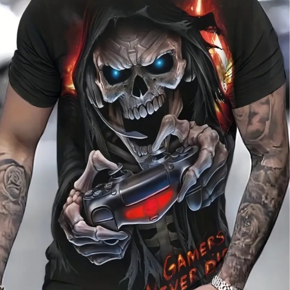 SKELETON 3D MENS GAMING T-SHIRT-FUN GRAPHIC TEE NWOT - Picture 2 of 5